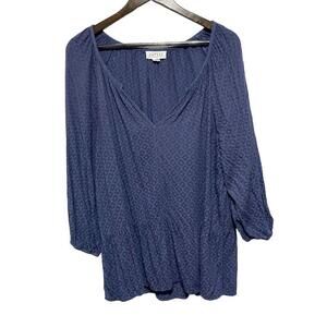 Velvet Graham Spencer Blouse Women M Blue V Neck Balloon Sleeve Boho Ruffle Hem